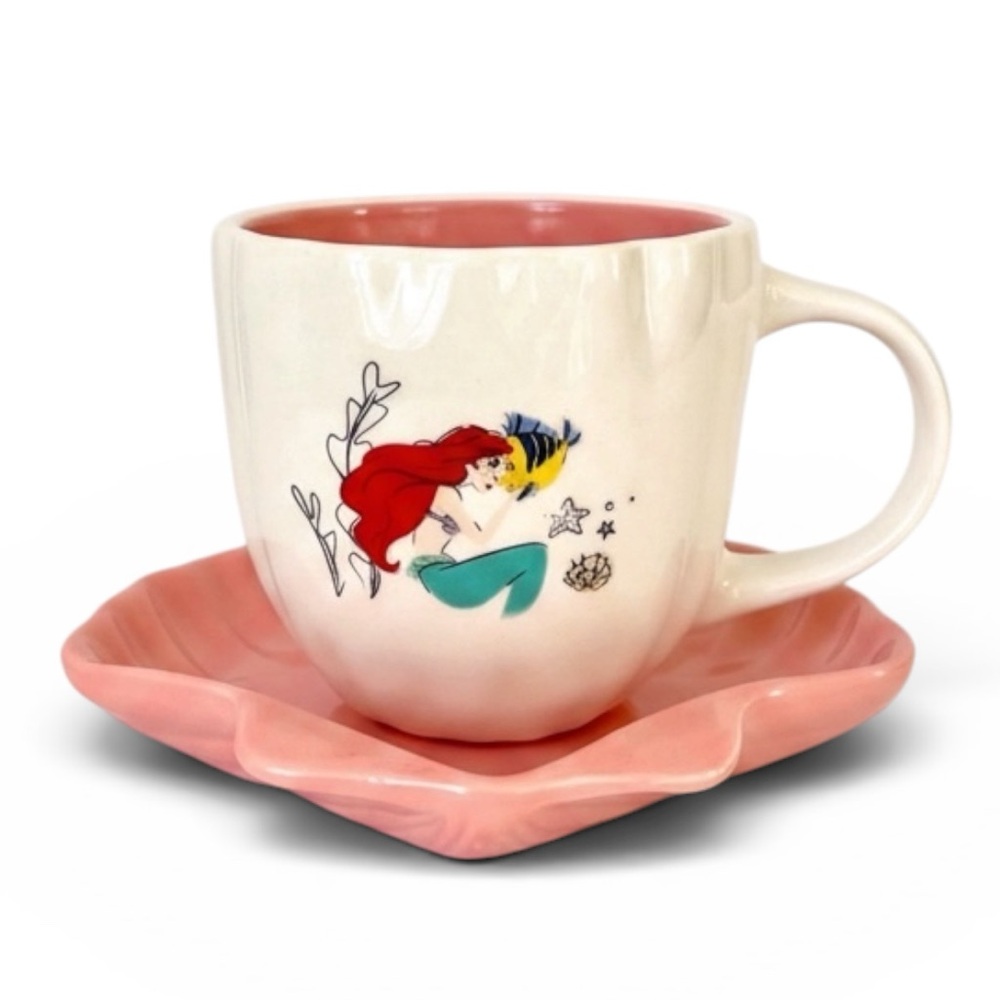NWOT Rae Dunn x Disney Little Mermaid Ariel Double Sided Cup & Seashell Saucer